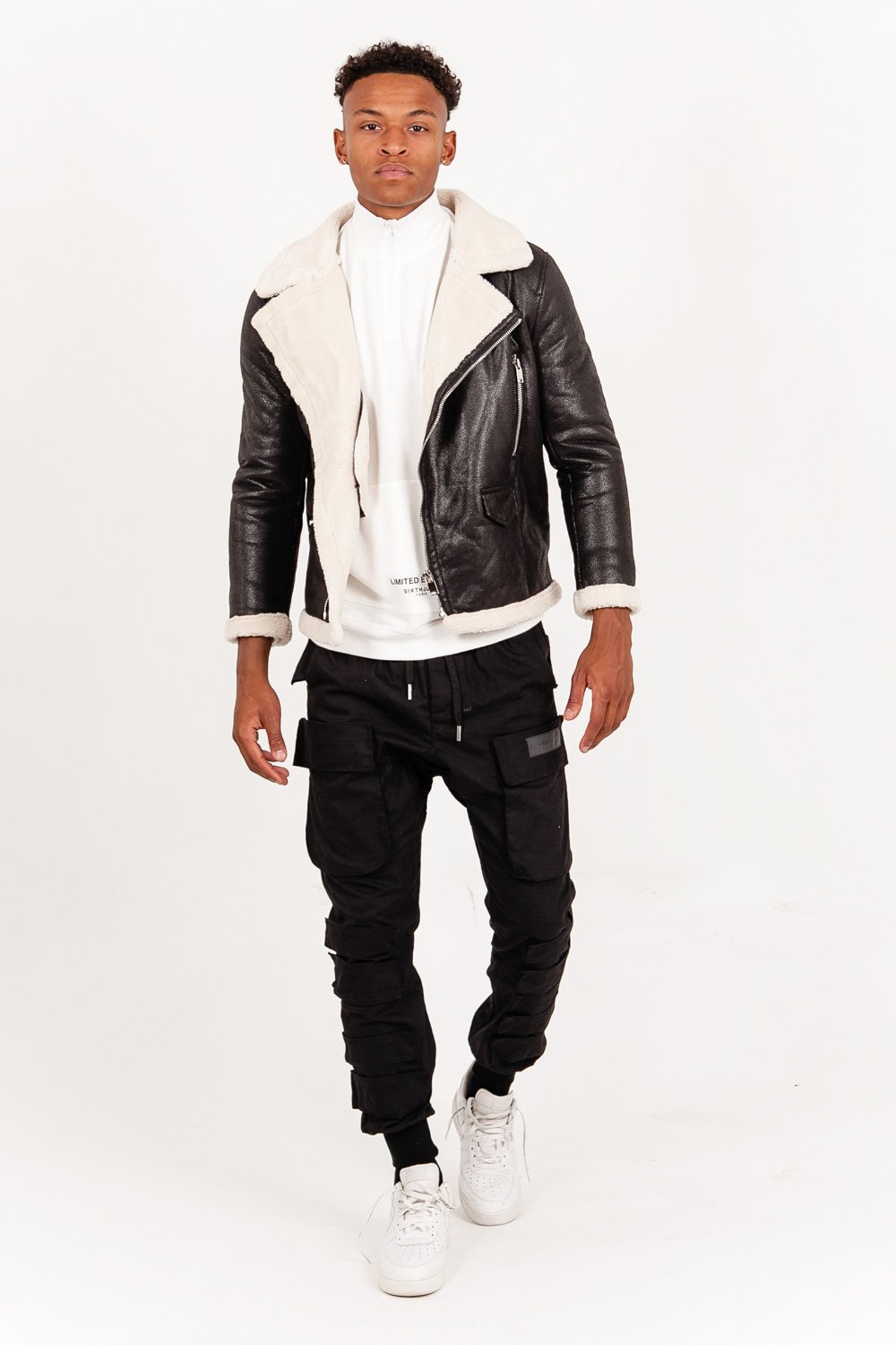 Sherpa zip aviator jacket black