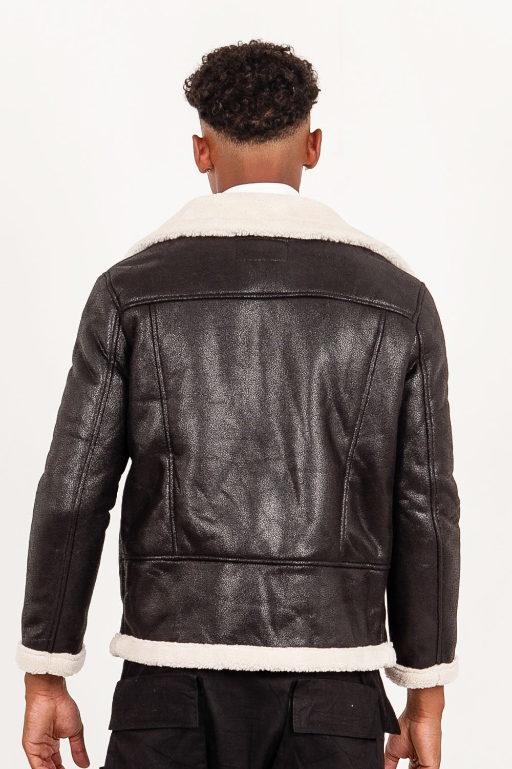 Sherpa zip aviator jacket black