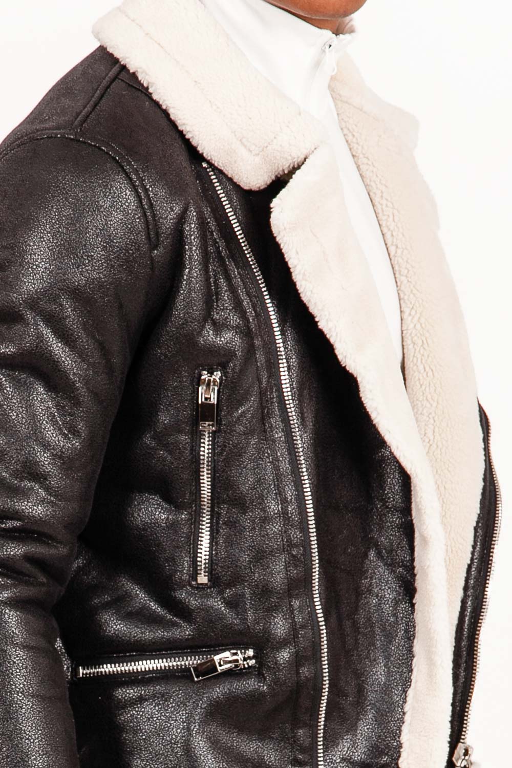 Sherpa zip aviator jacket black