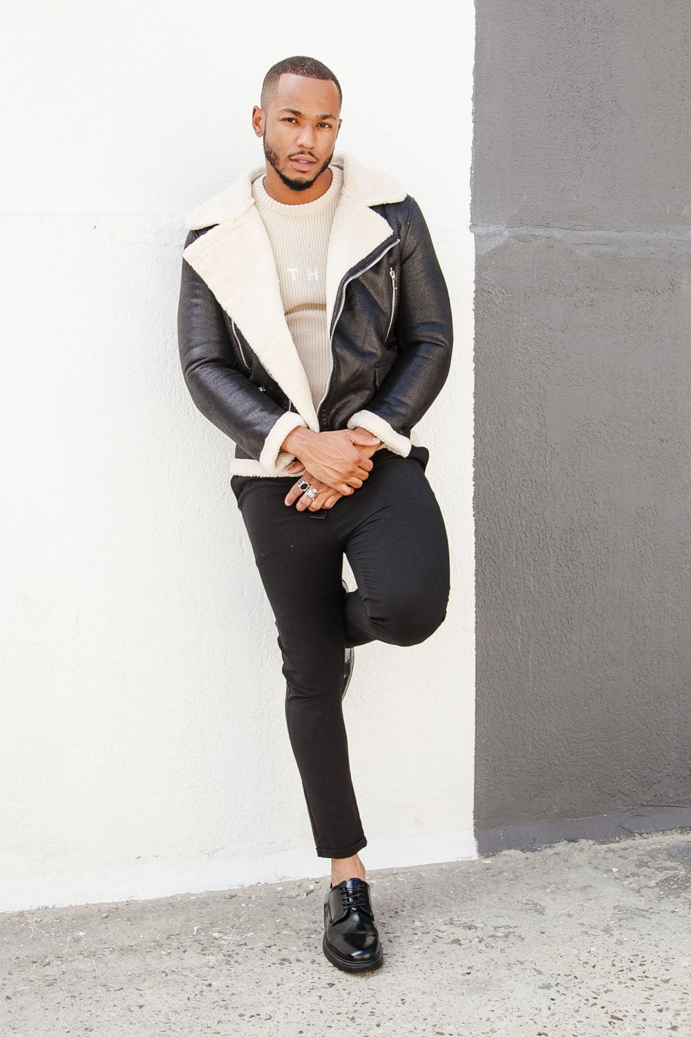 Sherpa zip aviator jacket black