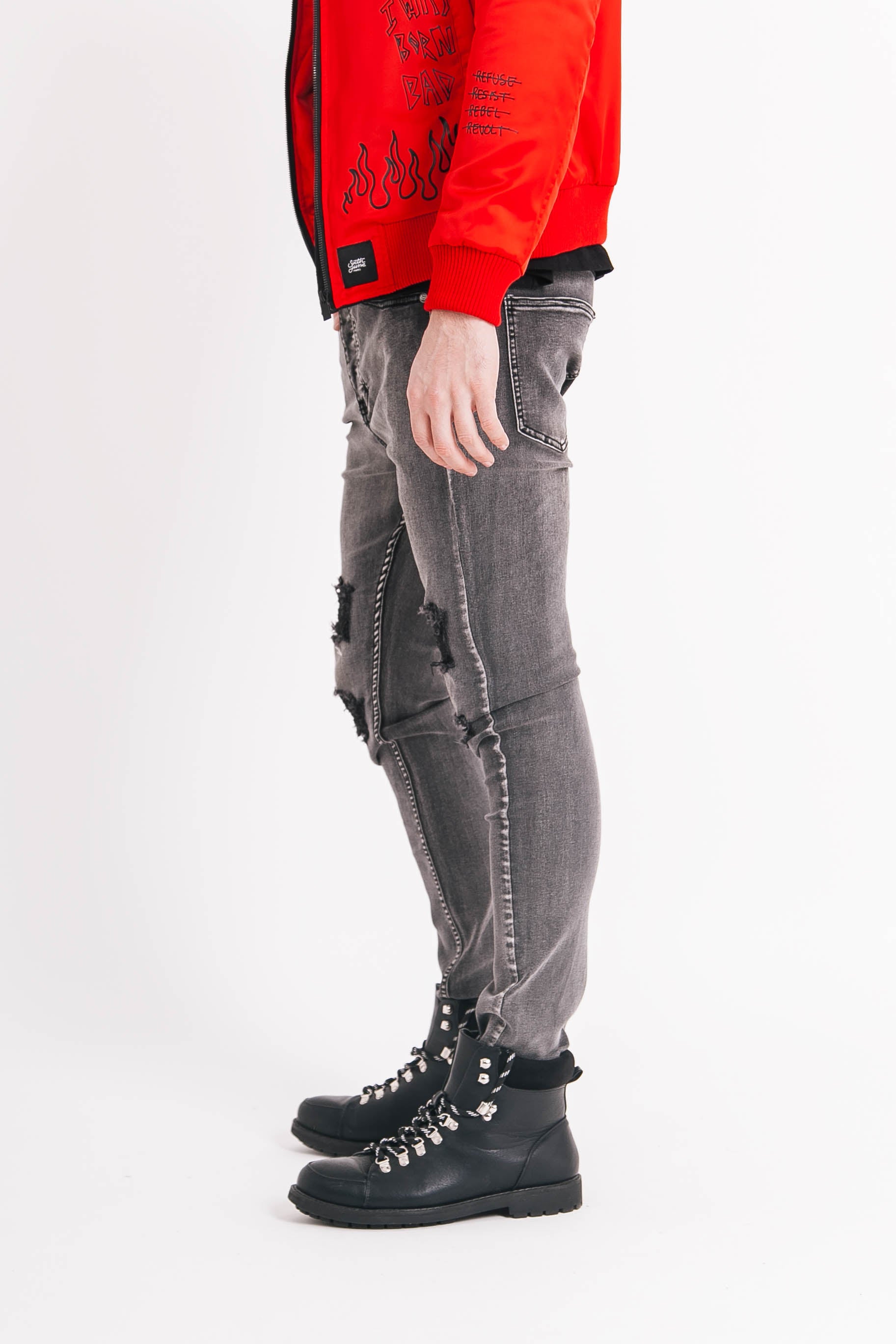 Sixth June - Jean déchiré délavé Gris foncé