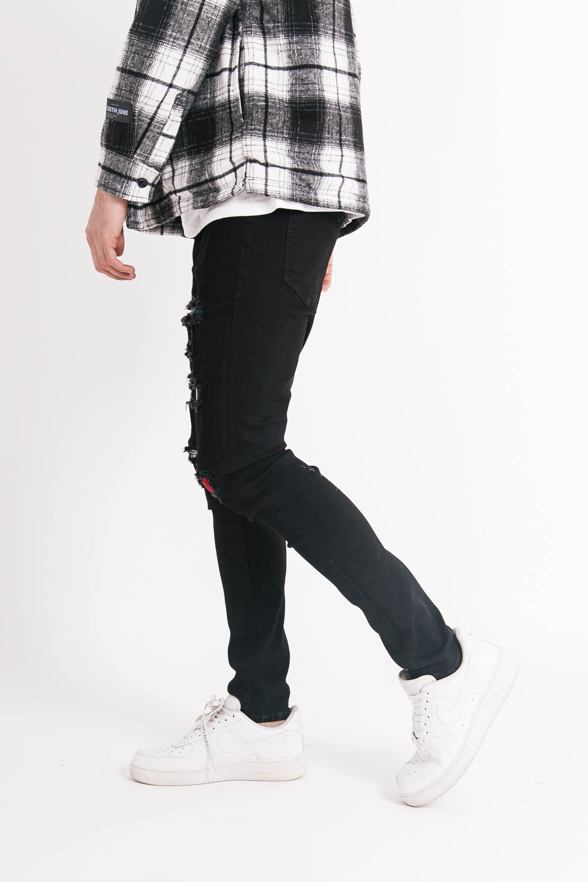 Sixth June - Jean tartan destroyed Noir