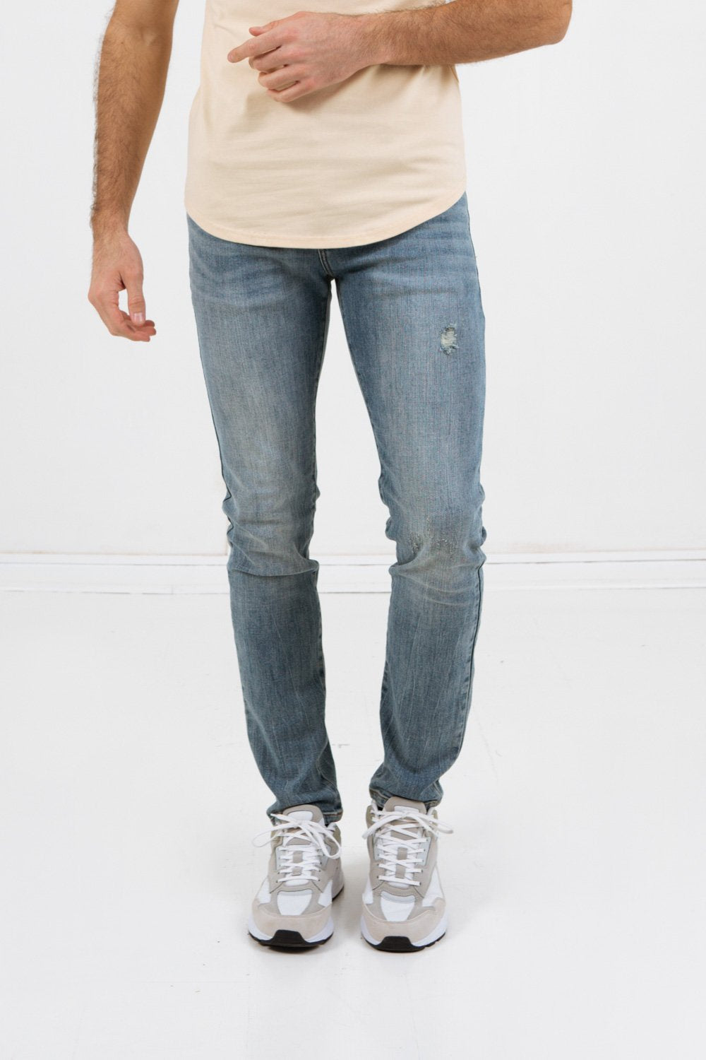 Jean usé délavé skinny bleu