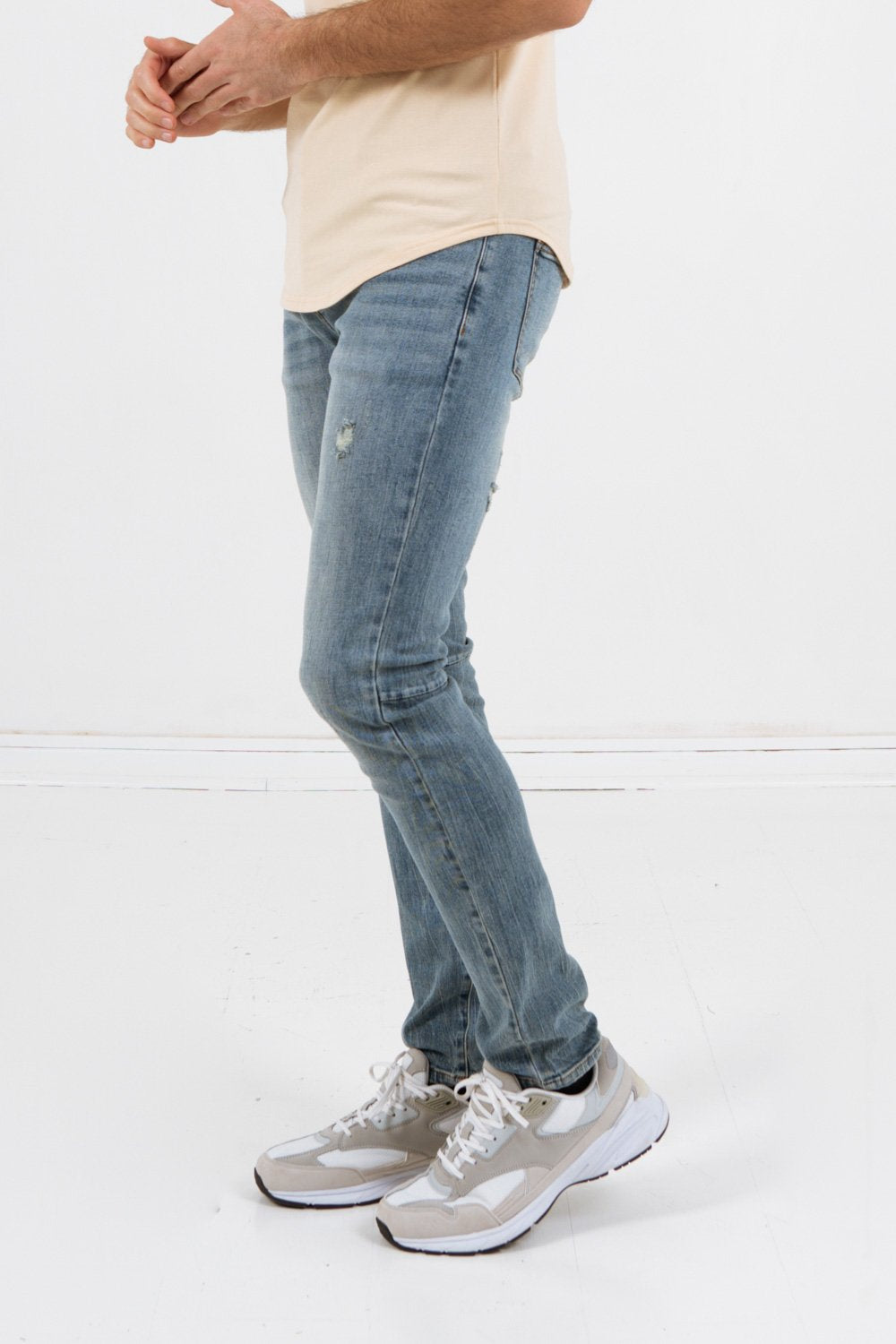 Jean usé délavé skinny bleu