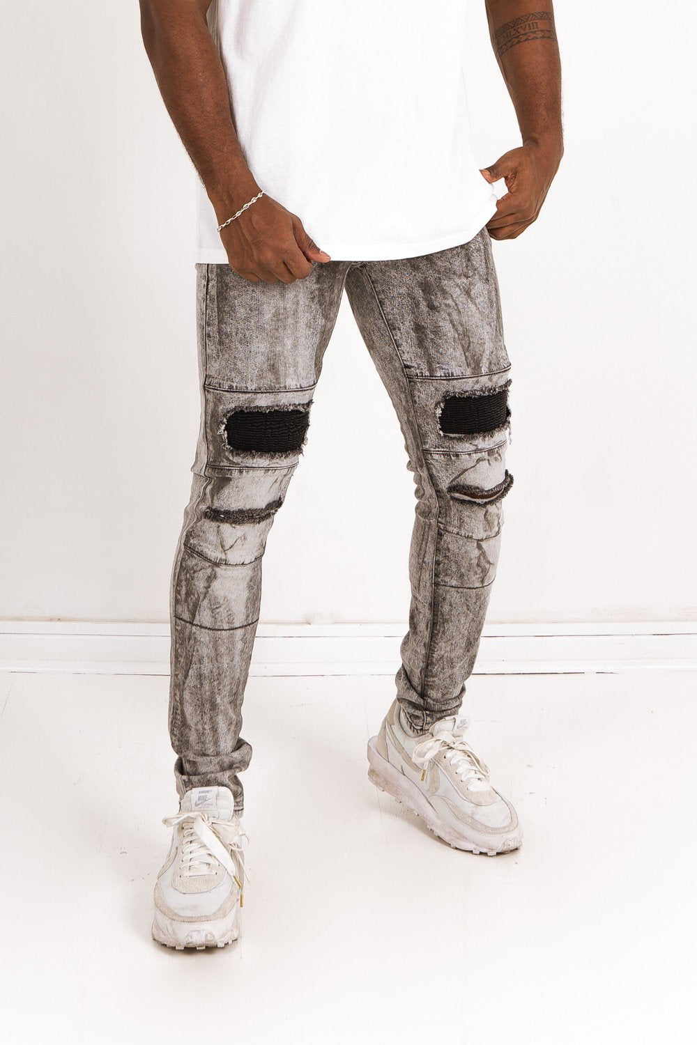 Jean Biker Lightly Washed Destroy Grey M2223Hde