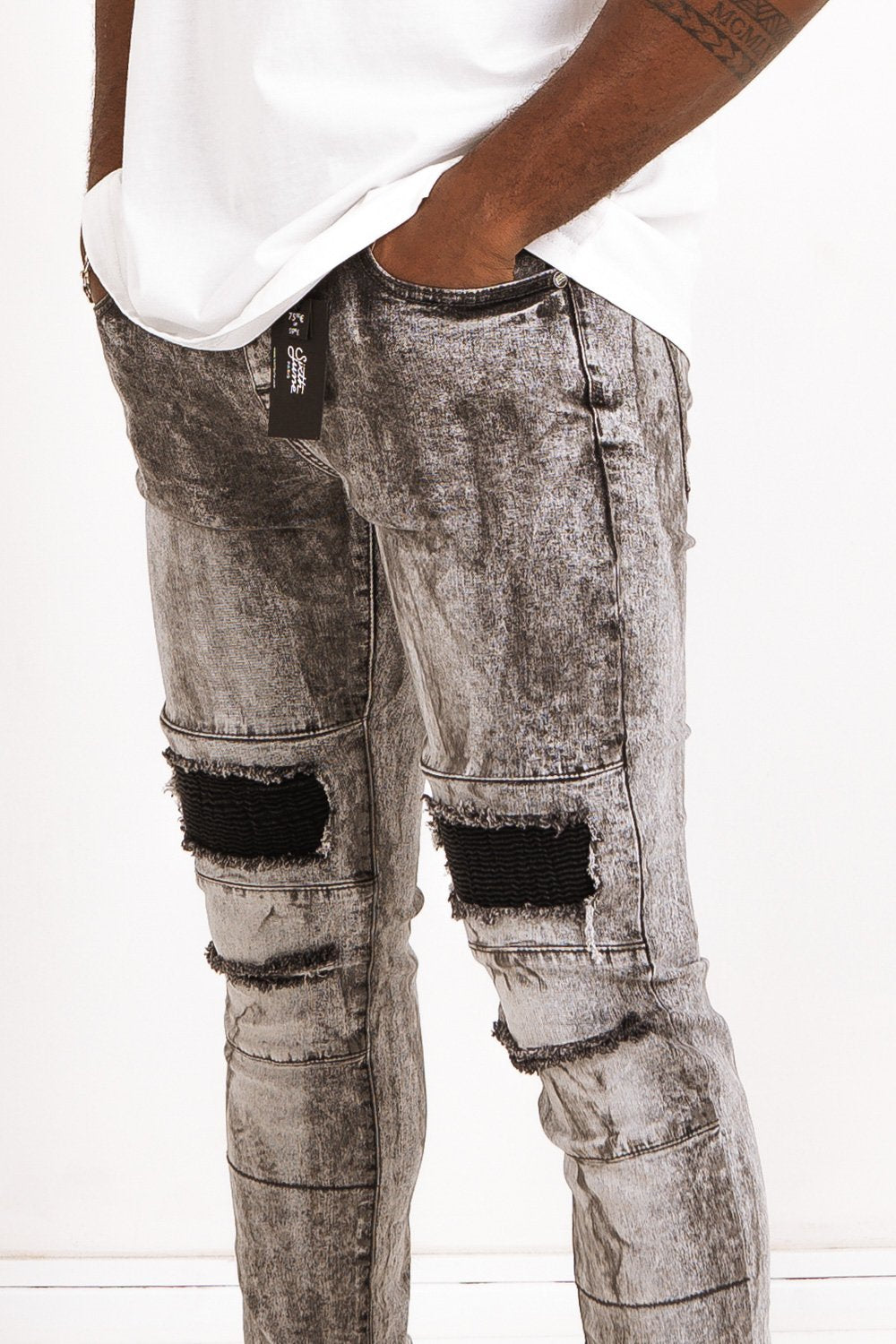 Jean Biker Lightly Washed Destroy Grey M2223Hde