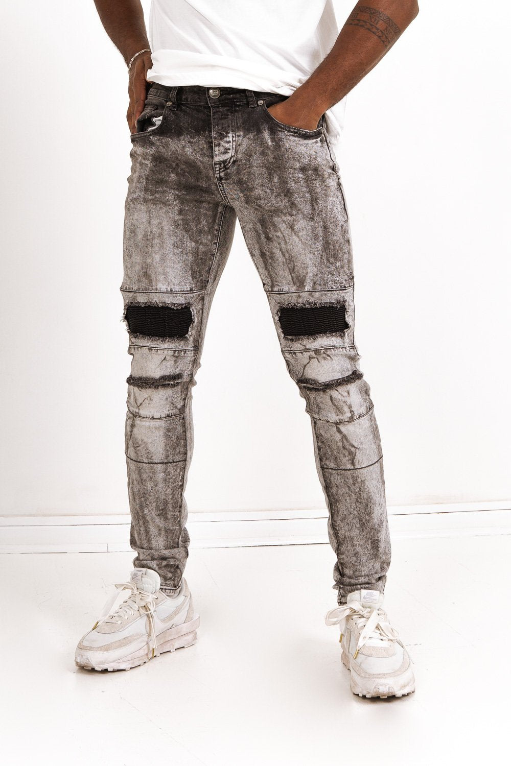 Jean Biker Lightly Washed Destroy Grey M2223Hde