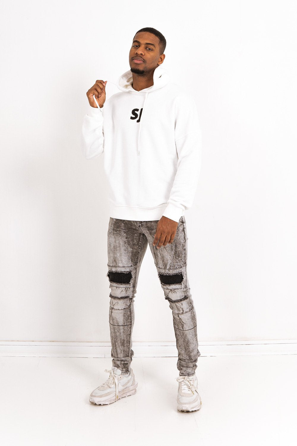 Jean Biker Lightly Washed Destroy Grey M2223Hde