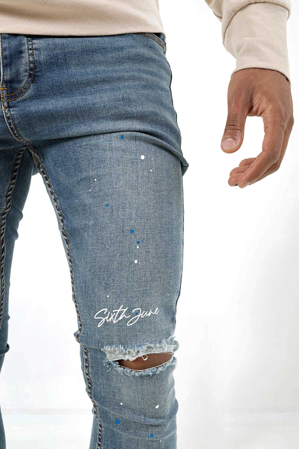Sixth June - Jean déchirures encre Bleu foncé