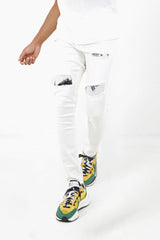 Jeans mit Batikeinsätzen in Weiß