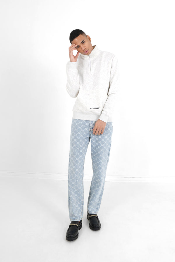 Sixth June - Jean droit monogramme délavé Bleu