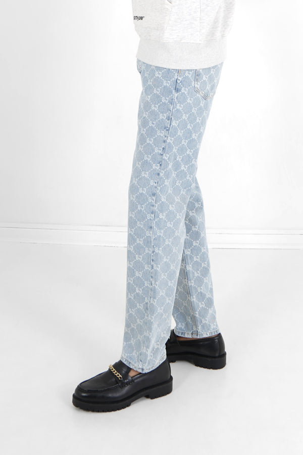 Sixth June - Jean droit monogramme délavé Bleu