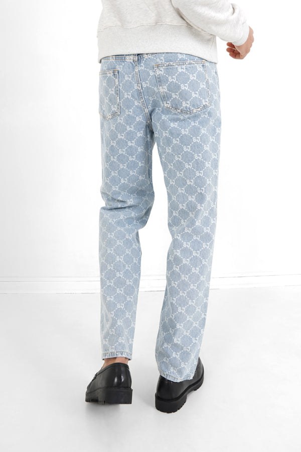 Sixth June - Jean droit monogramme délavé Bleu