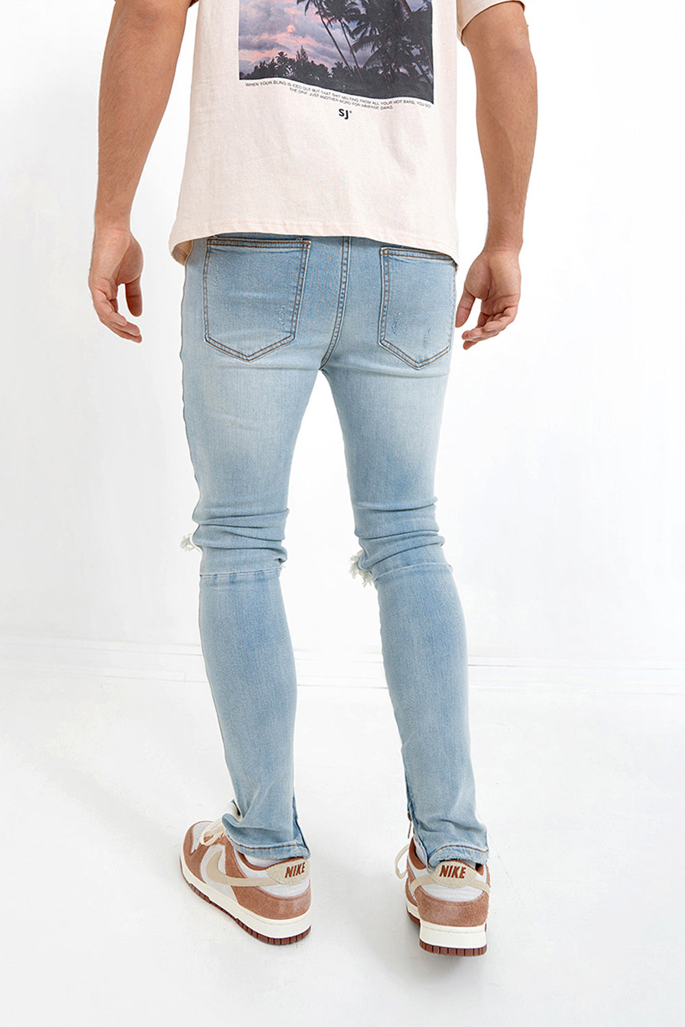 Sixth June - Jean trous bande blanche Bleu clair