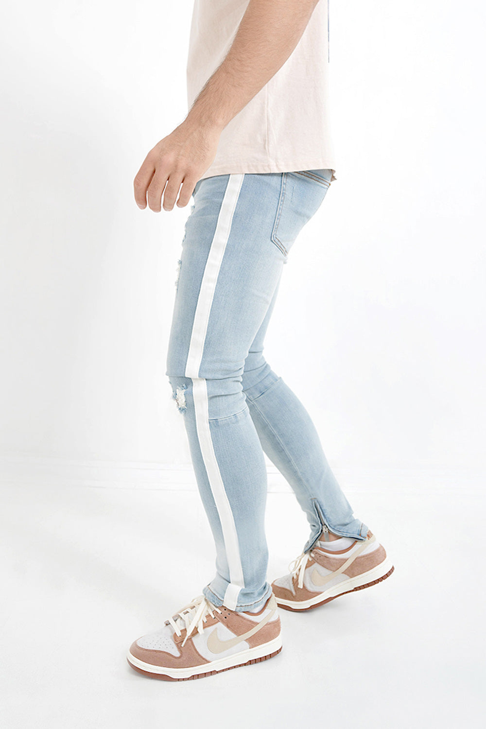 Sixth June - Jean trous bande blanche Bleu clair