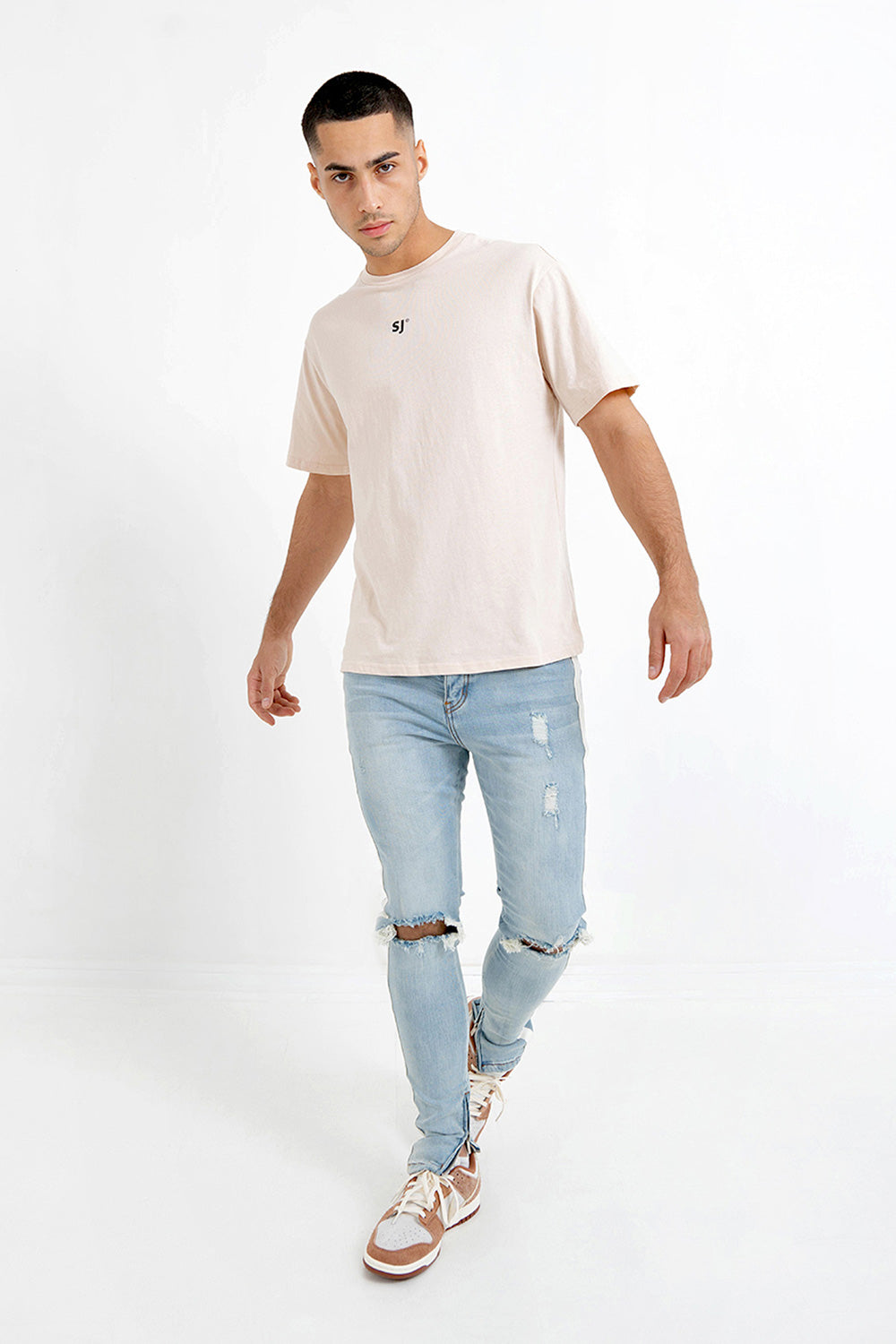 Sixth June - Jean trous bande blanche Bleu clair