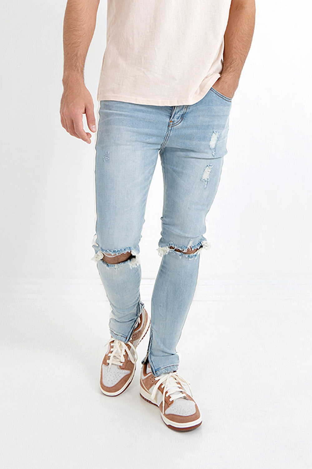 Sixth June - Jean trous bande blanche Bleu clair