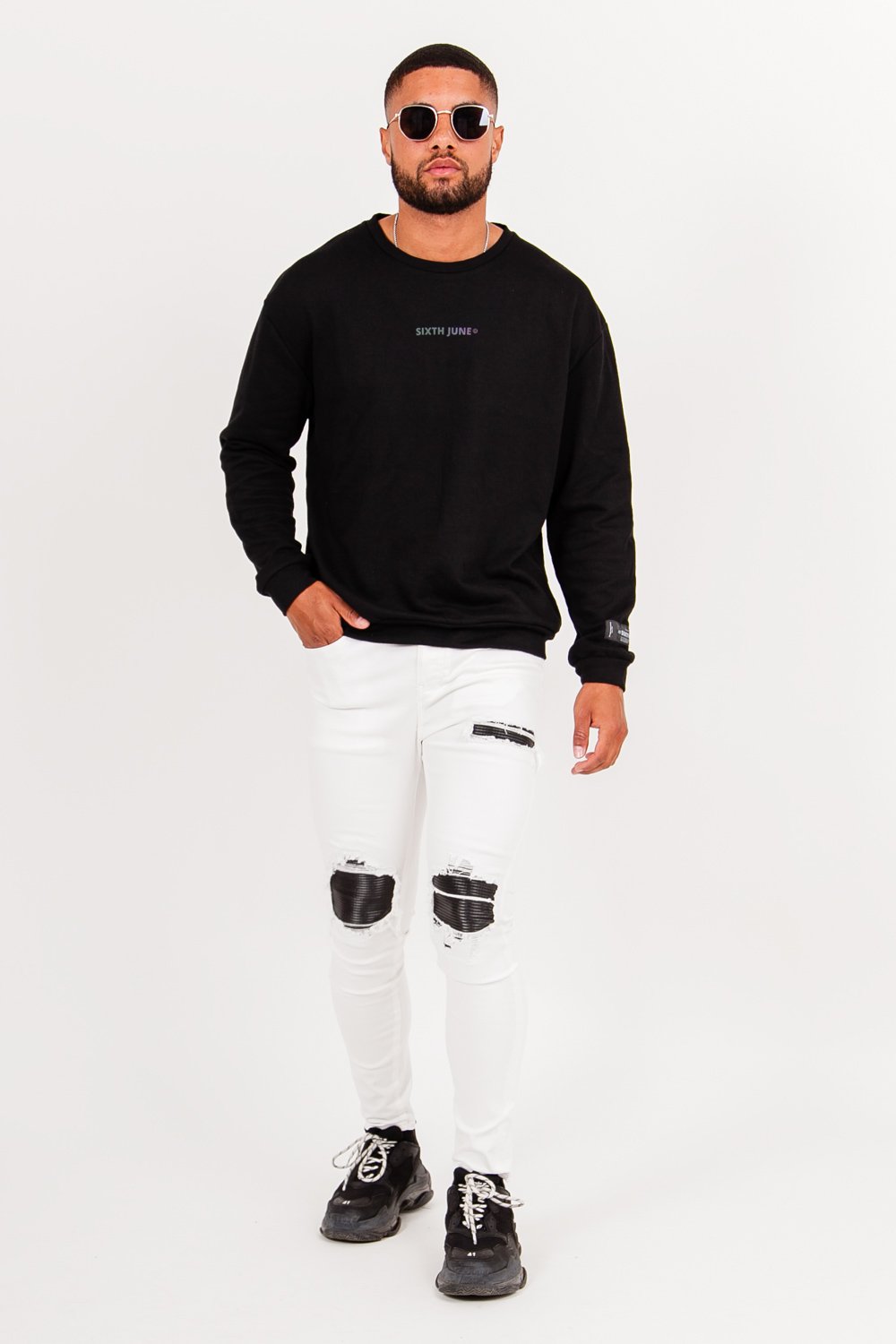 Jean déchiré biker blanc