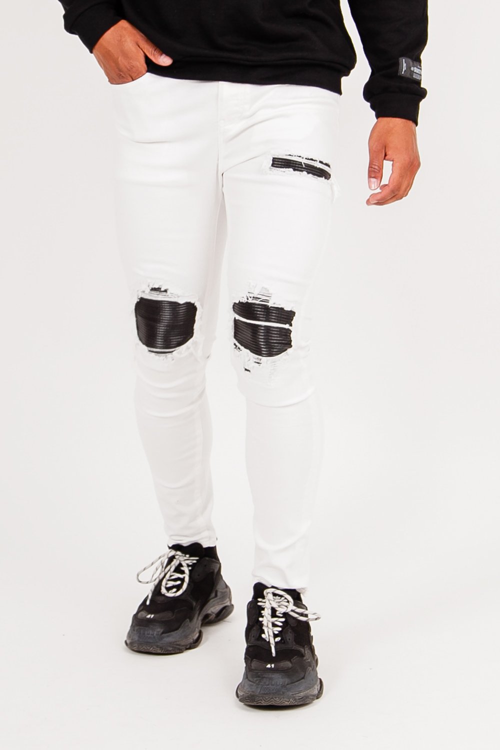 Jean déchiré biker blanc