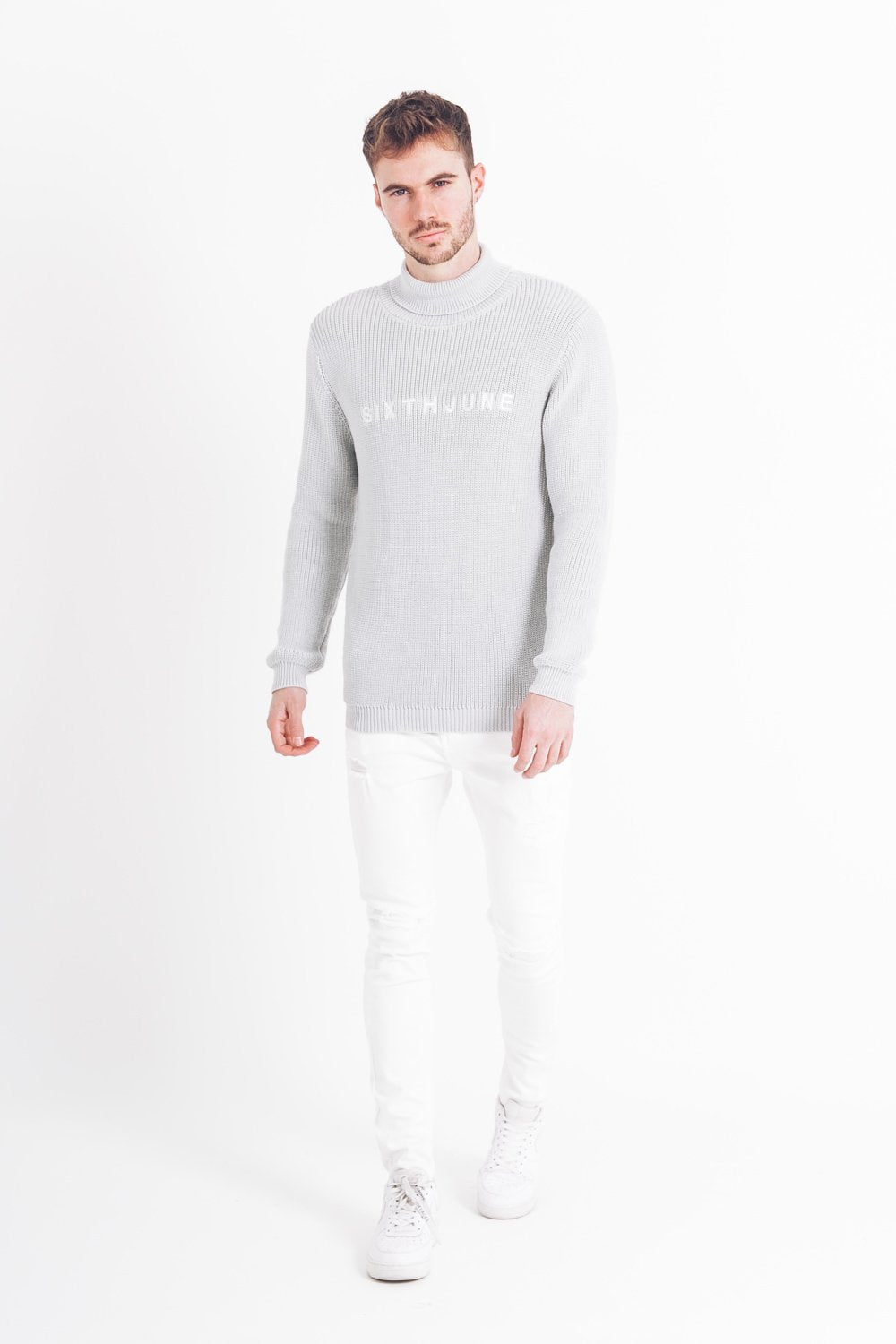 Sixth June - Pull maille col roulé Gris clair