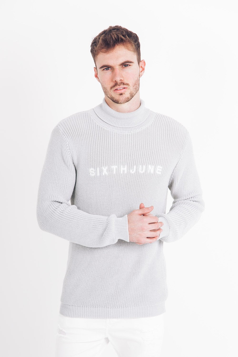 Sixth June - Pull maille col roulé Gris clair