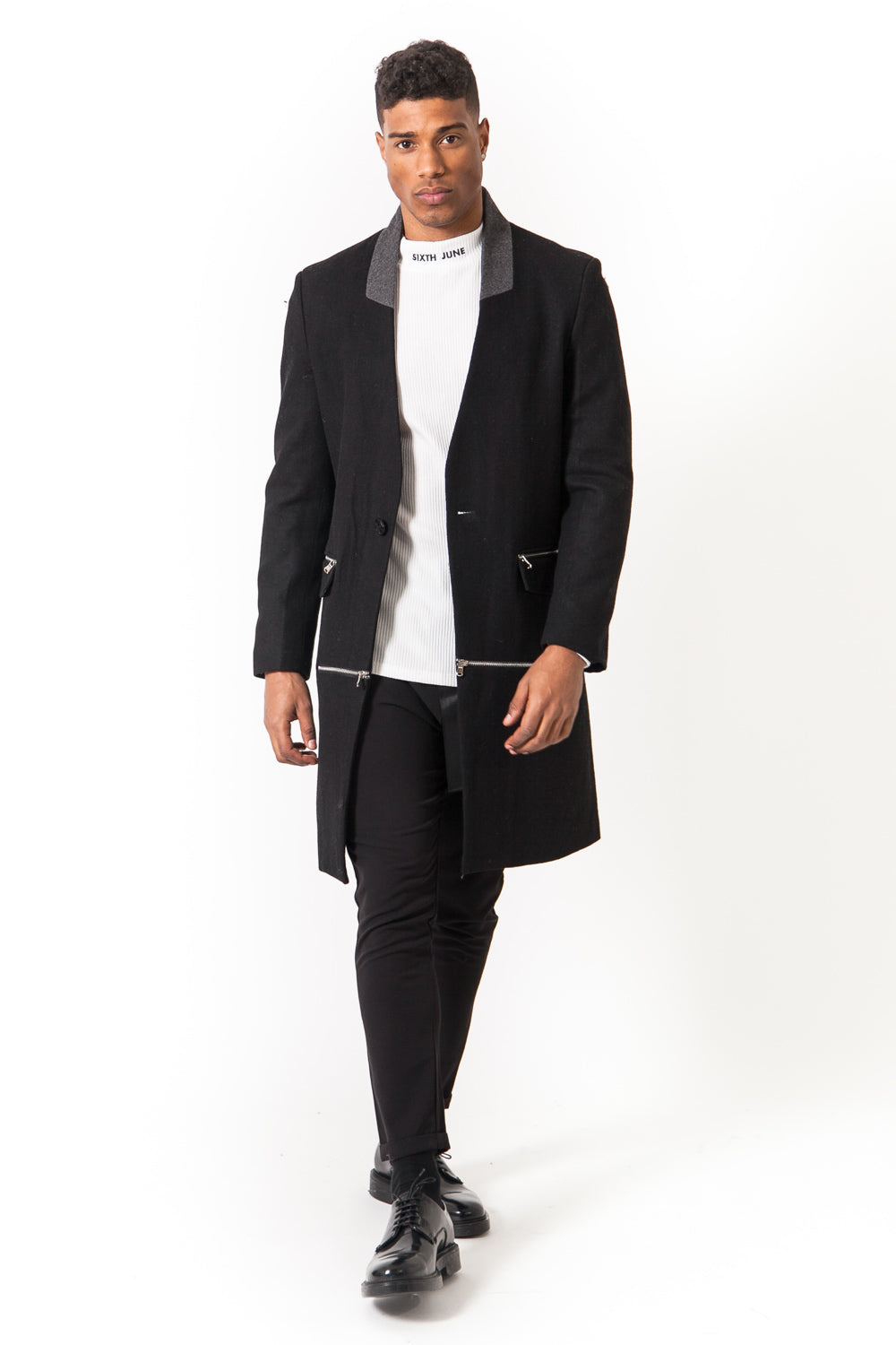 Sixth June - Manteau laine zips noir