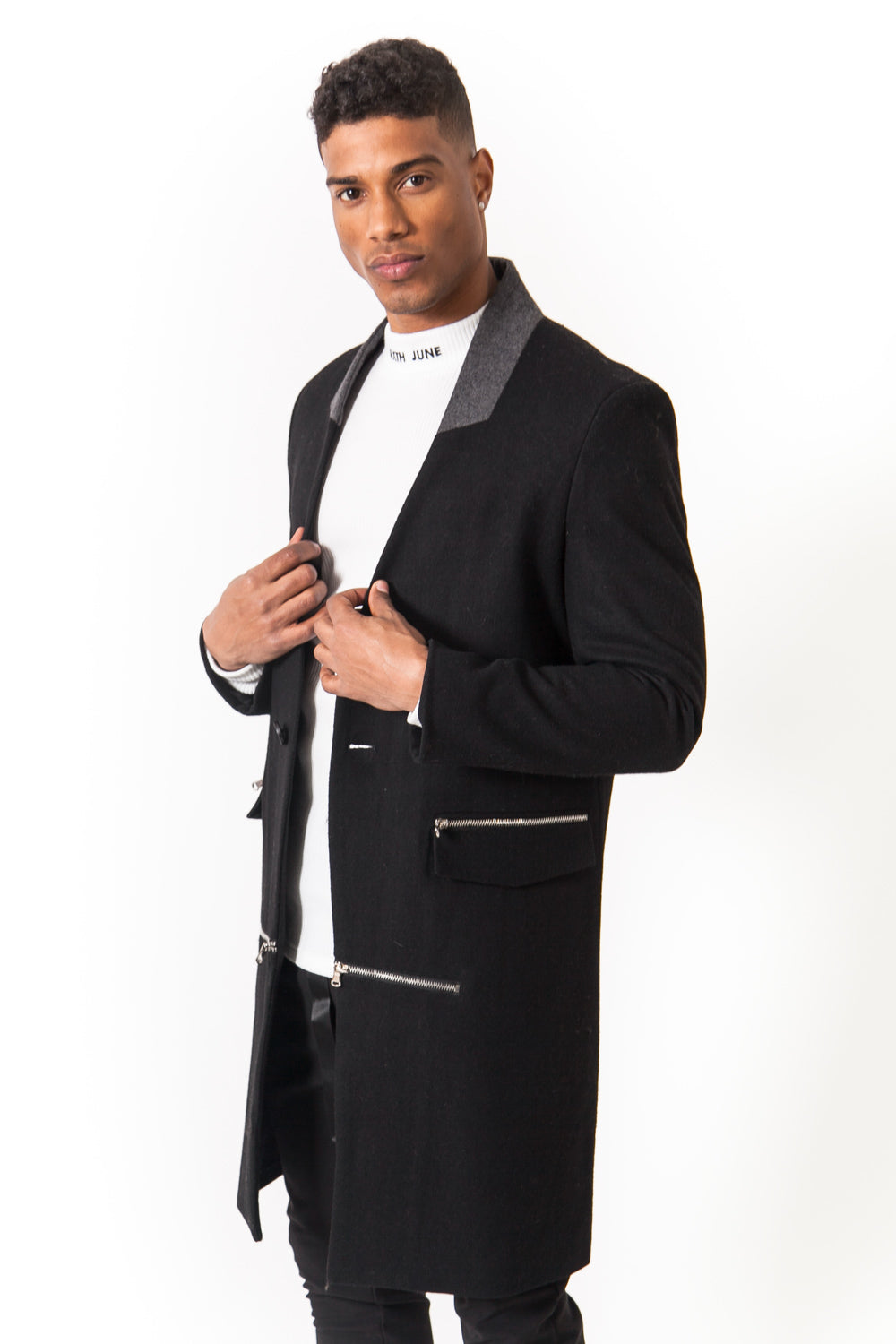 Sixth June - Manteau laine zips noir