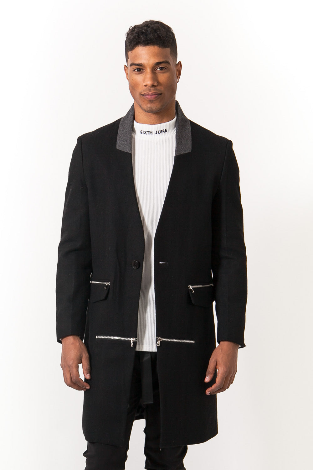 Sixth June - Manteau laine zips noir