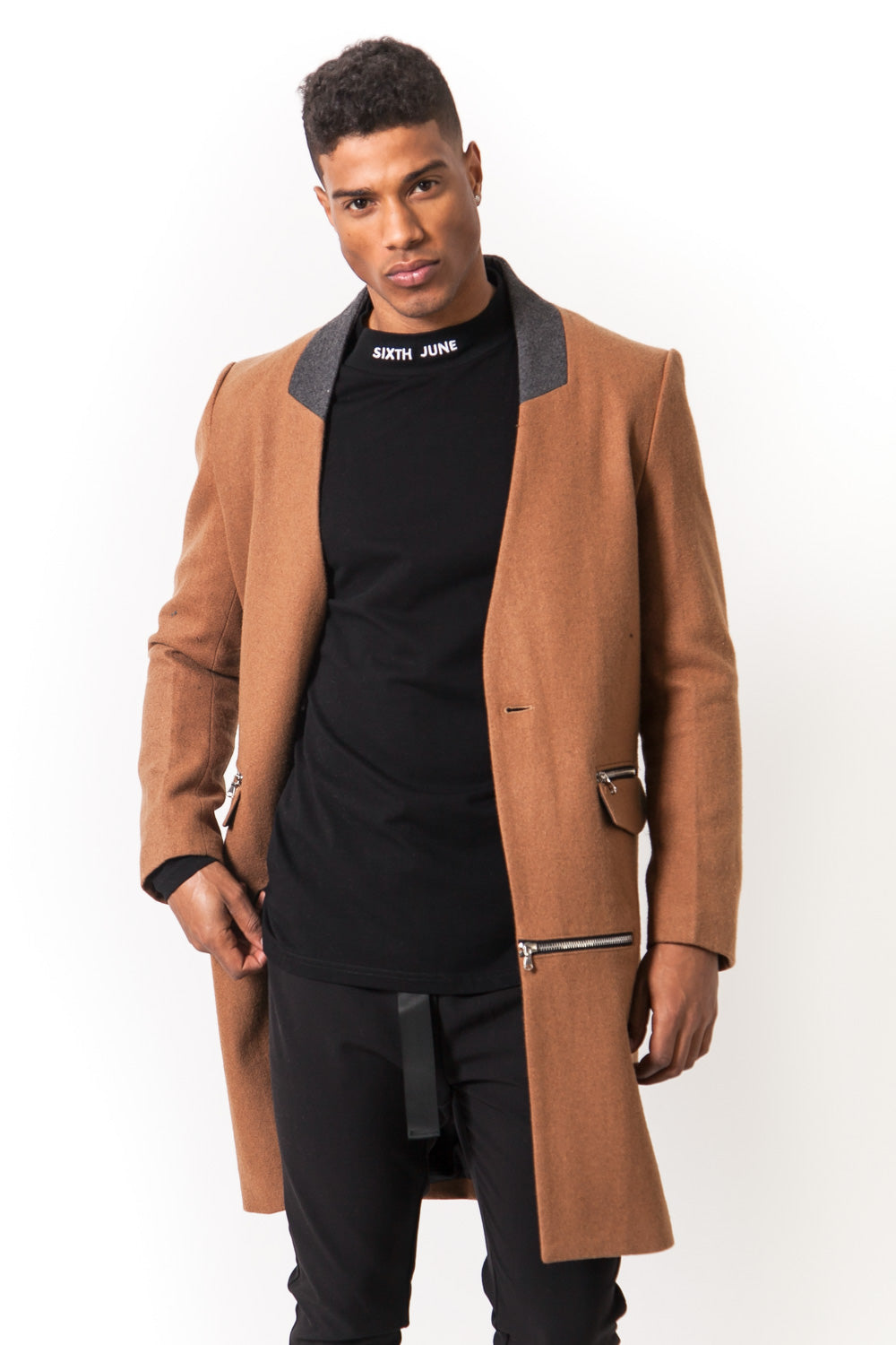 Sixth June - Manteau laine zips camel