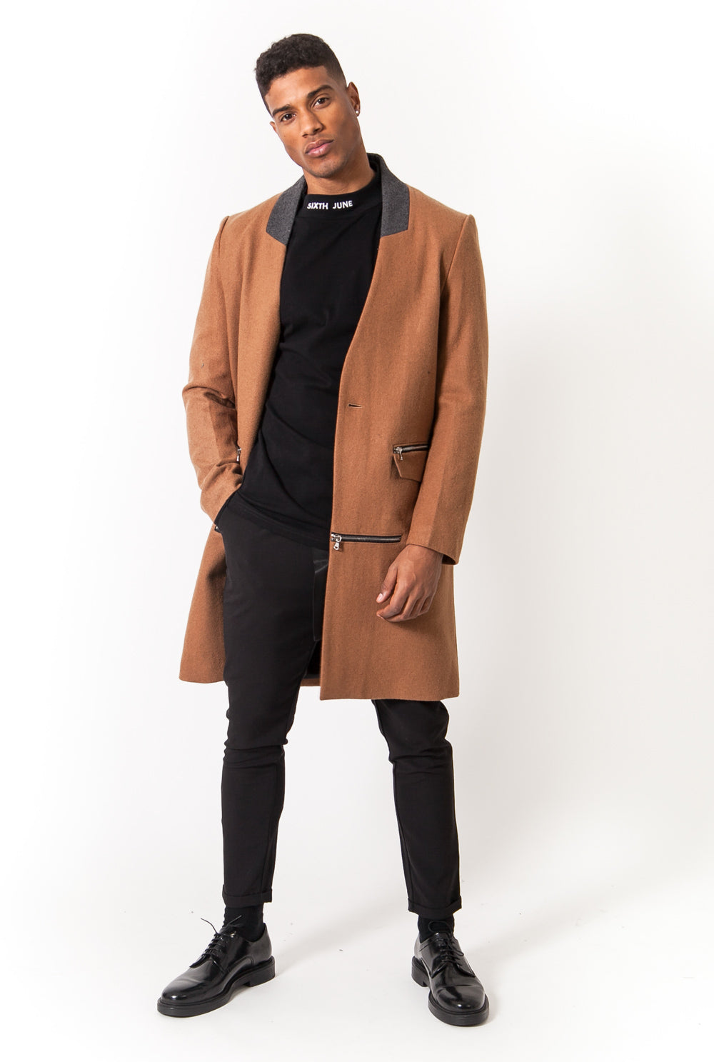 Sixth June - Manteau laine zips camel