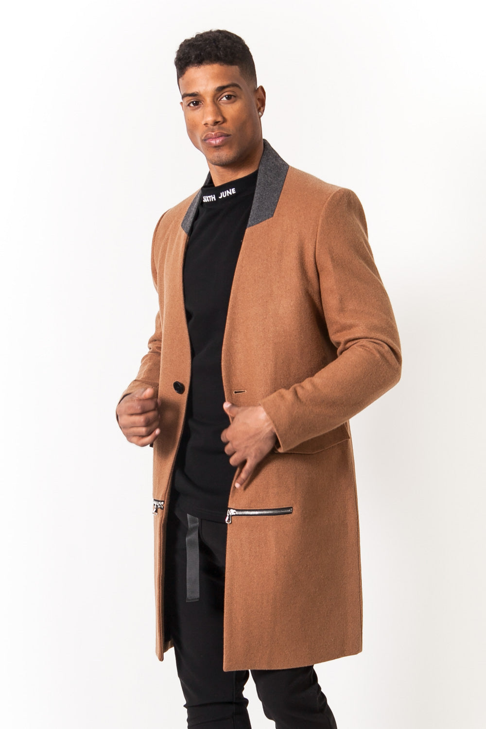 Sixth June - Manteau laine zips camel