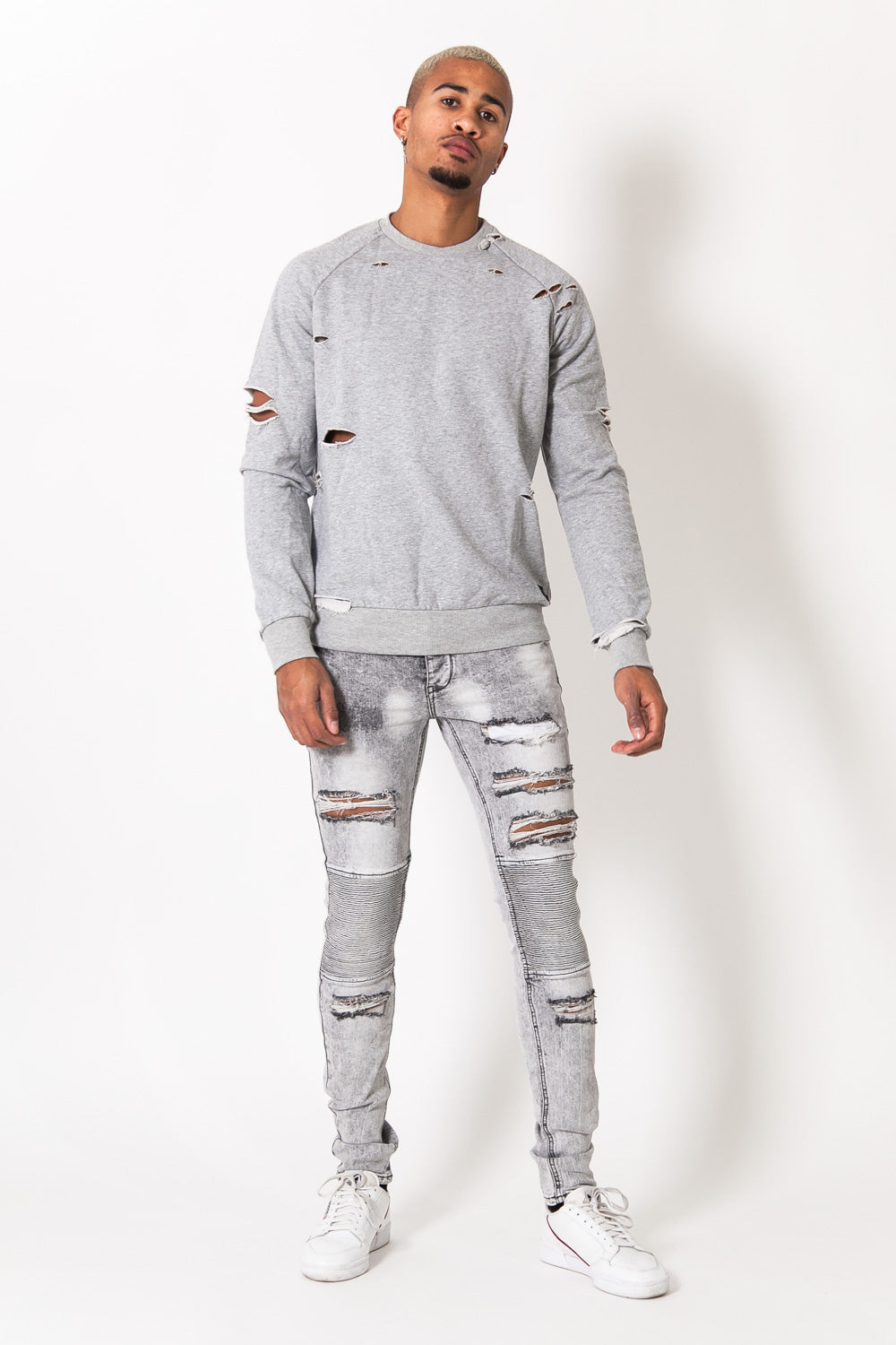 Sixth June - Jean biker délavé gris 1383H