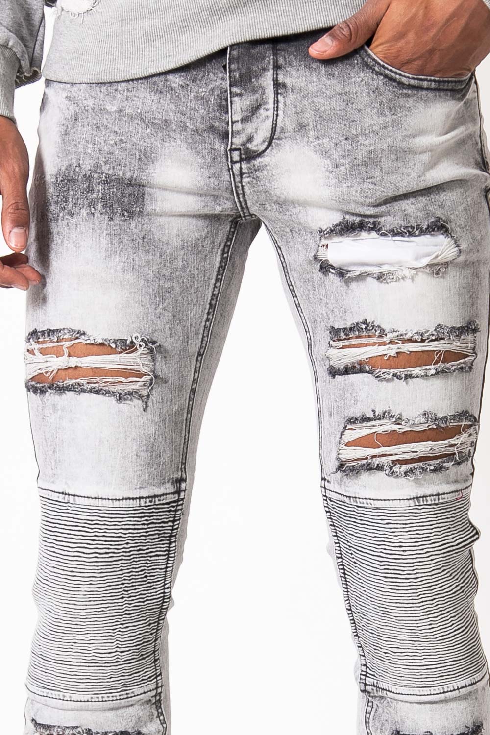 Sixth June - Jean biker délavé gris 1383H