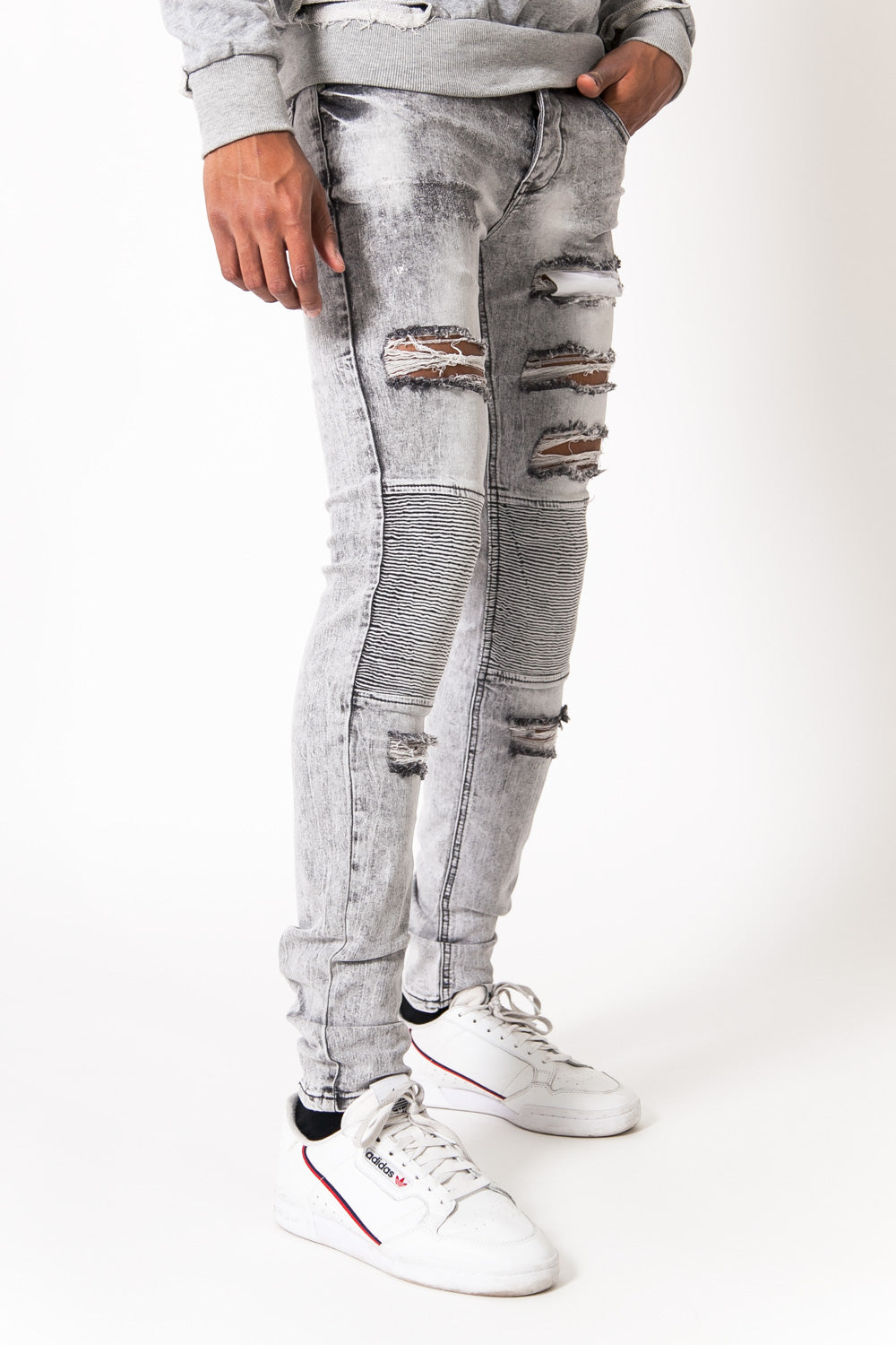 Sixth June - Jean biker délavé gris 1383H