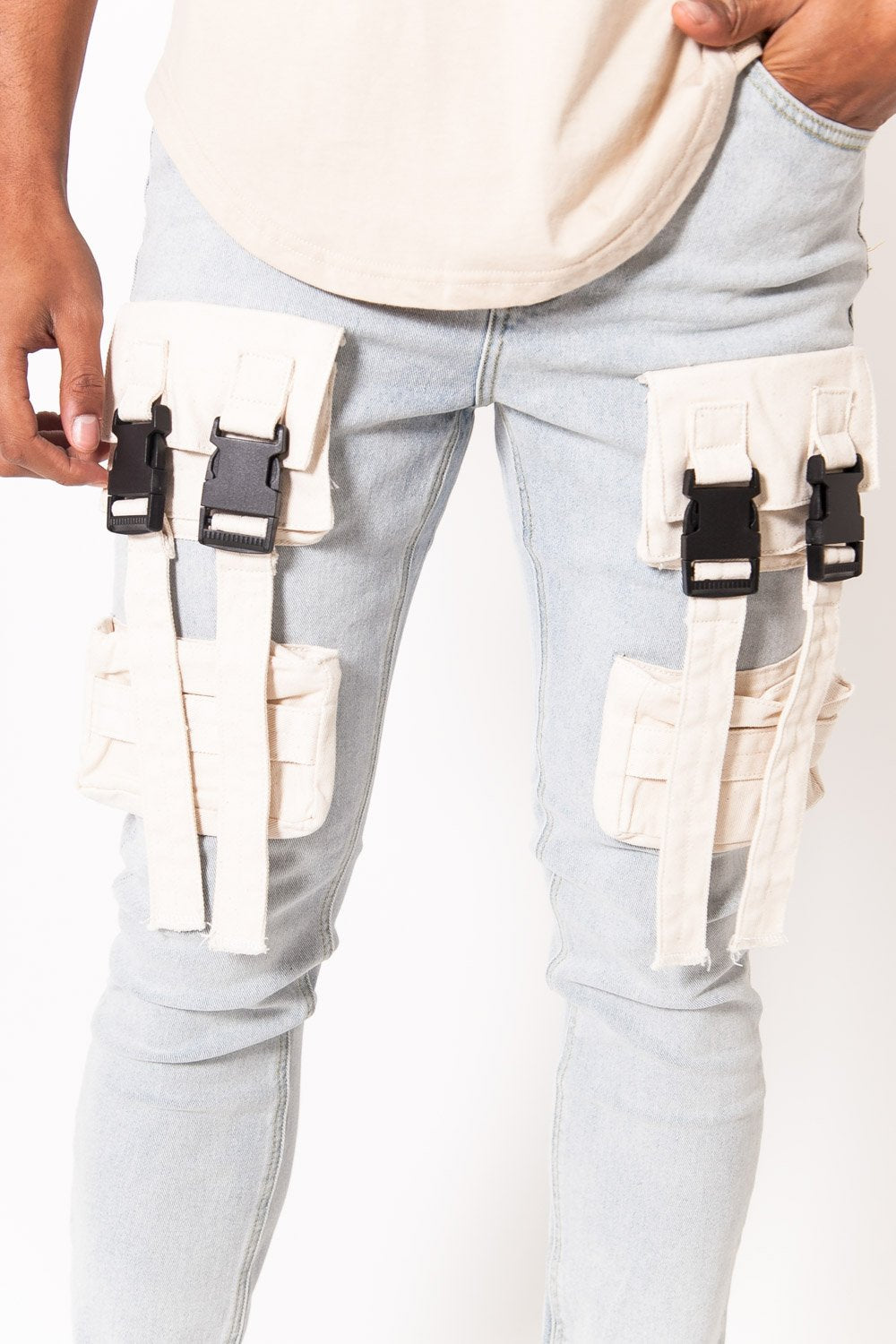 Jean boucles poches tactique bleu