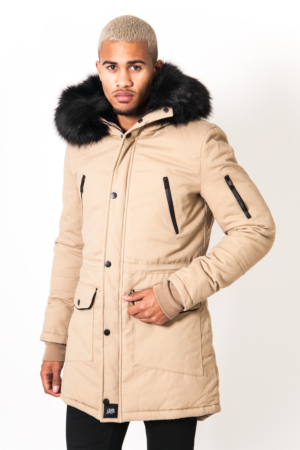 Sixth June - Parka capuche large fourrure beige noir