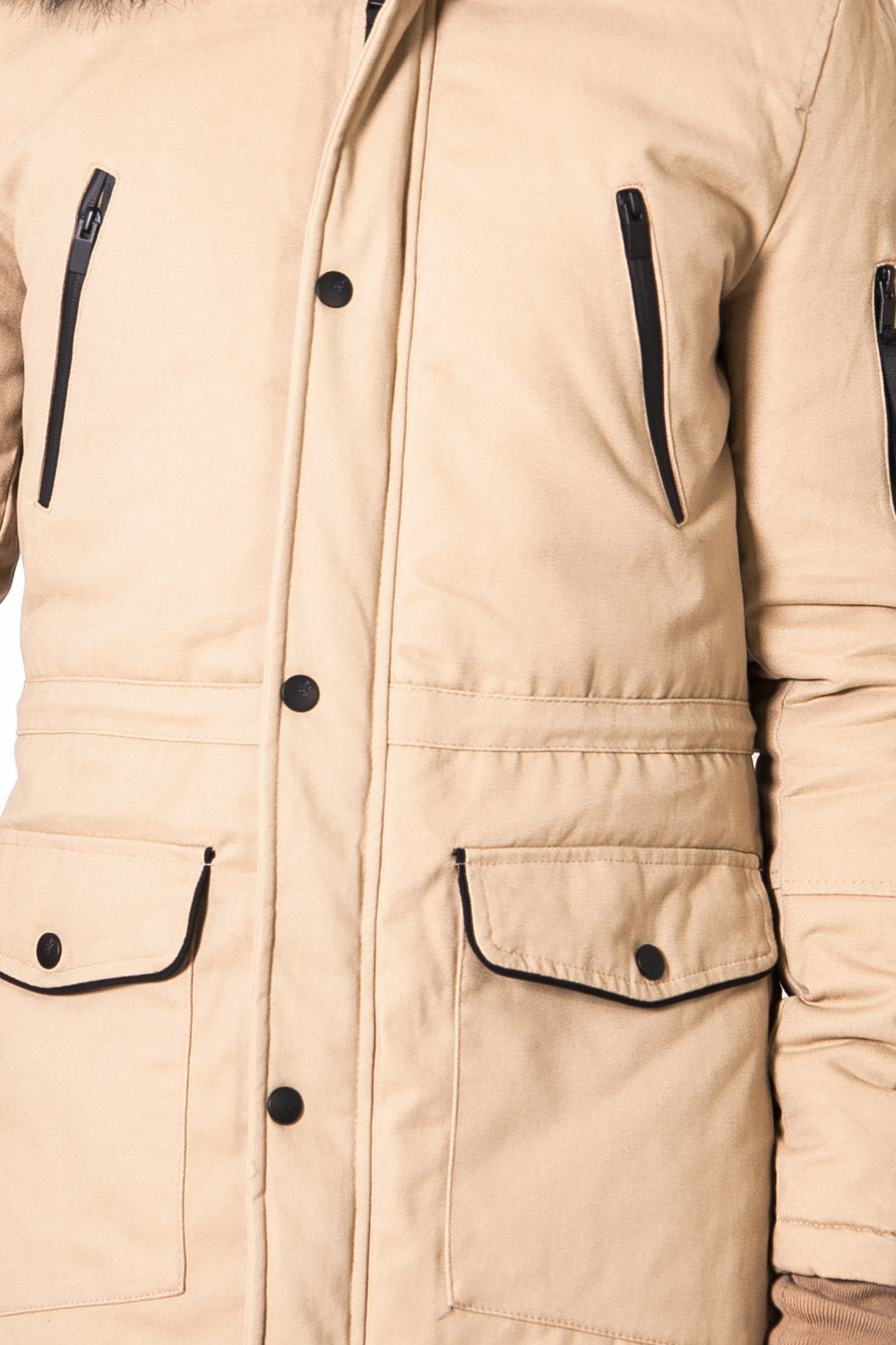 Sixth June - Parka capuche large fourrure beige noir