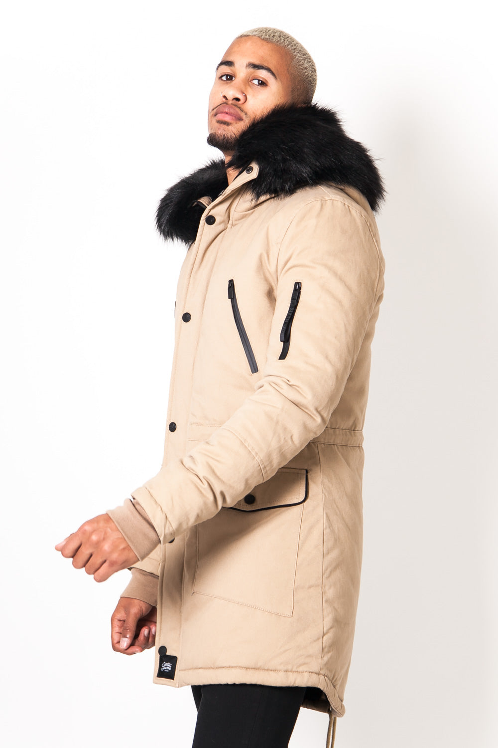 Sixth June - Parka capuche large fourrure beige noir