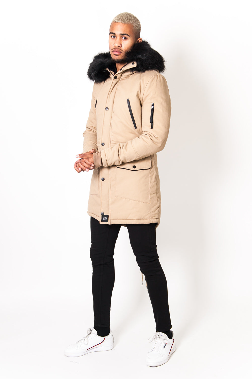 Sixth June - Parka capuche large fourrure beige noir