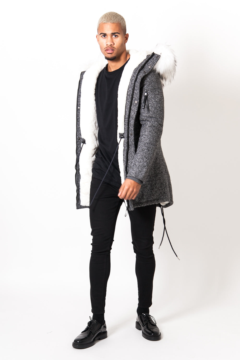 Sixth June - Parka laine large fourrure gris blanc