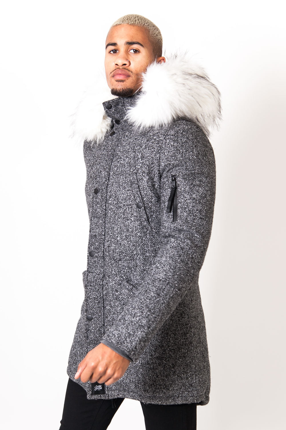 Sixth June - Parka laine large fourrure gris blanc