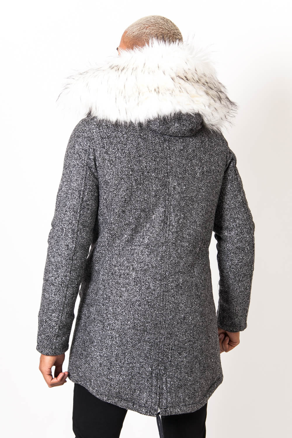 Sixth June - Parka laine large fourrure gris blanc