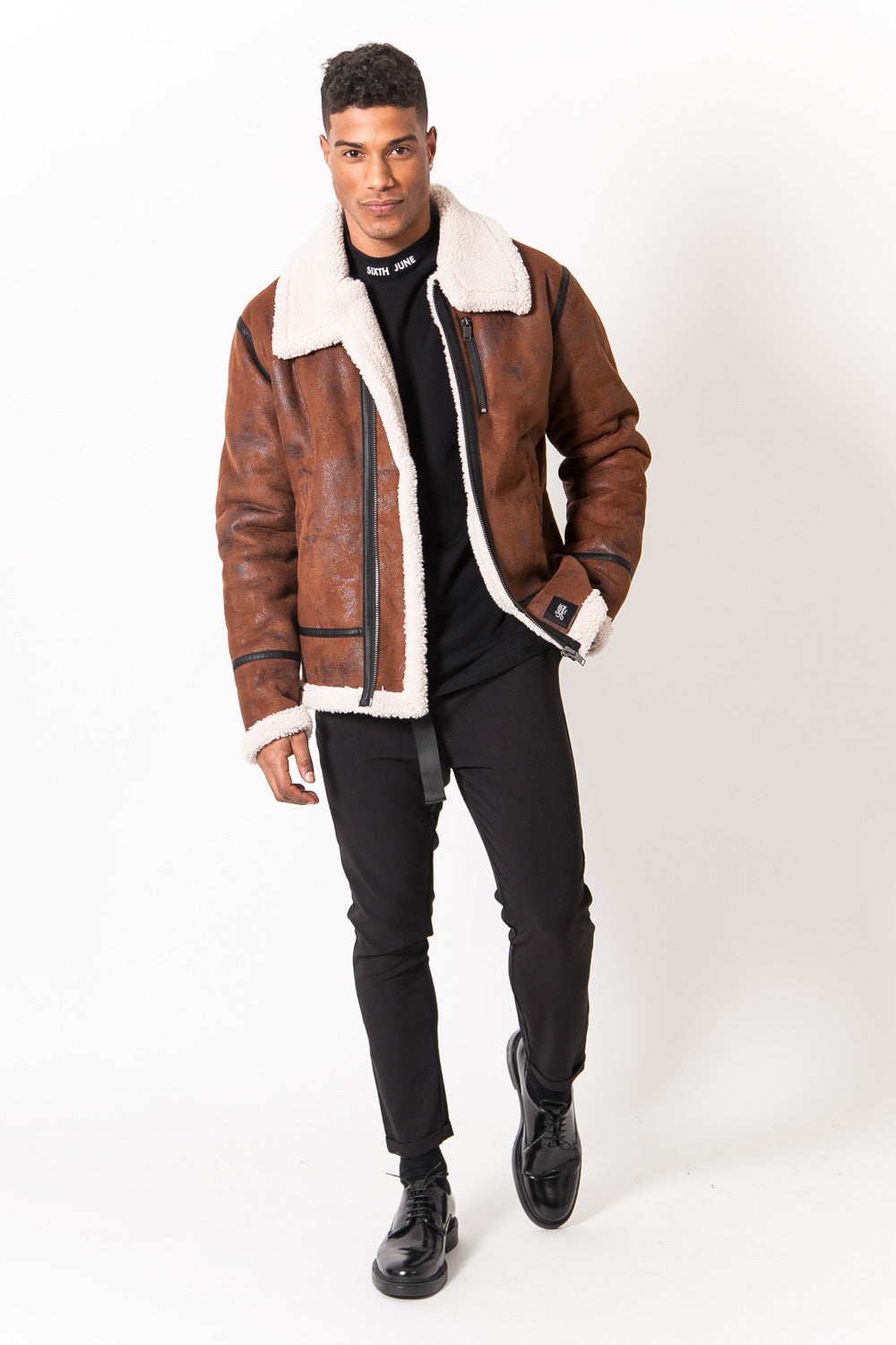 Sixth June - Veste aviateur revers faux mouton Marron