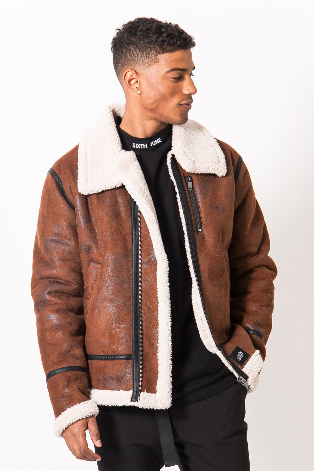 Sixth June - Veste aviateur revers faux mouton Marron