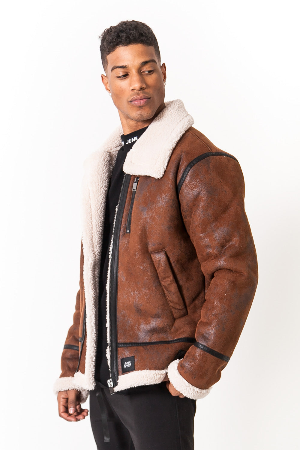 Sixth June - Veste aviateur revers faux mouton Marron