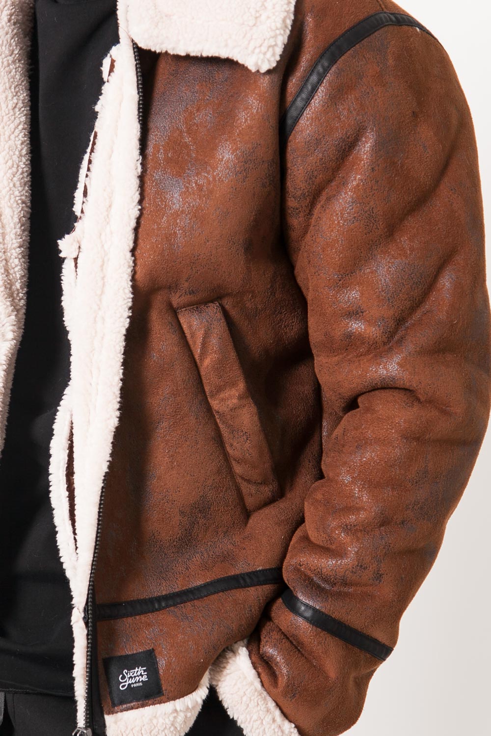 Sixth June - Veste aviateur revers faux mouton Marron