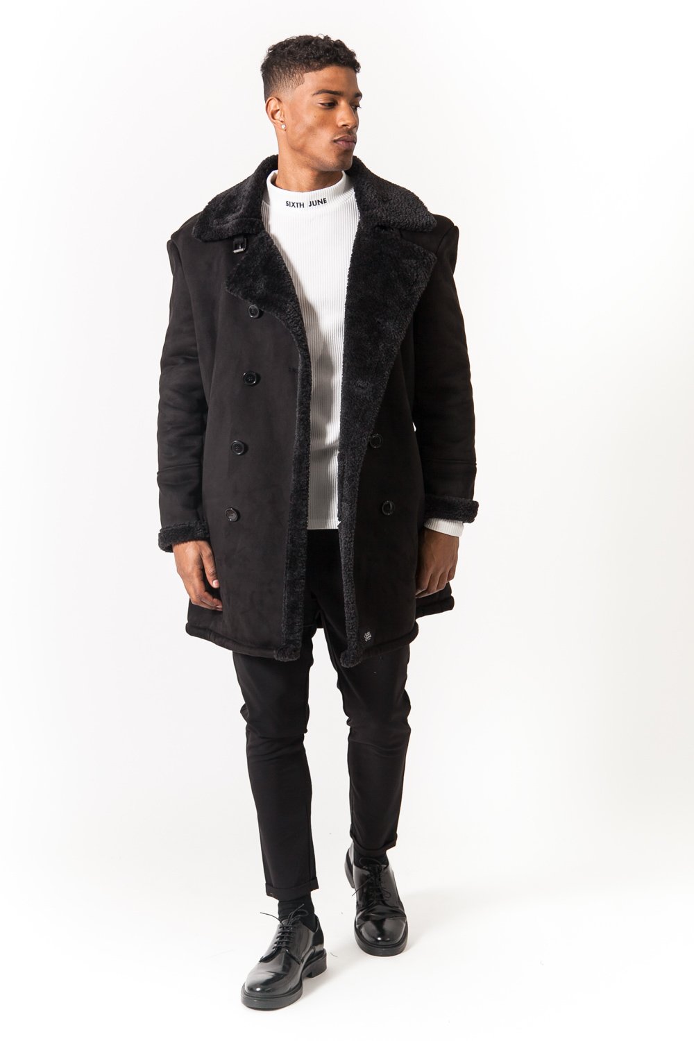 Sixth June - Caban croisé fourrure suede noir