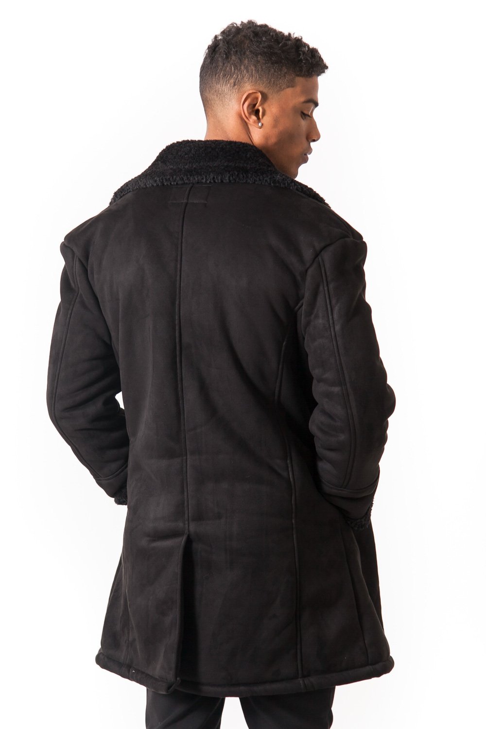 Sixth June - Caban croisé fourrure suede noir