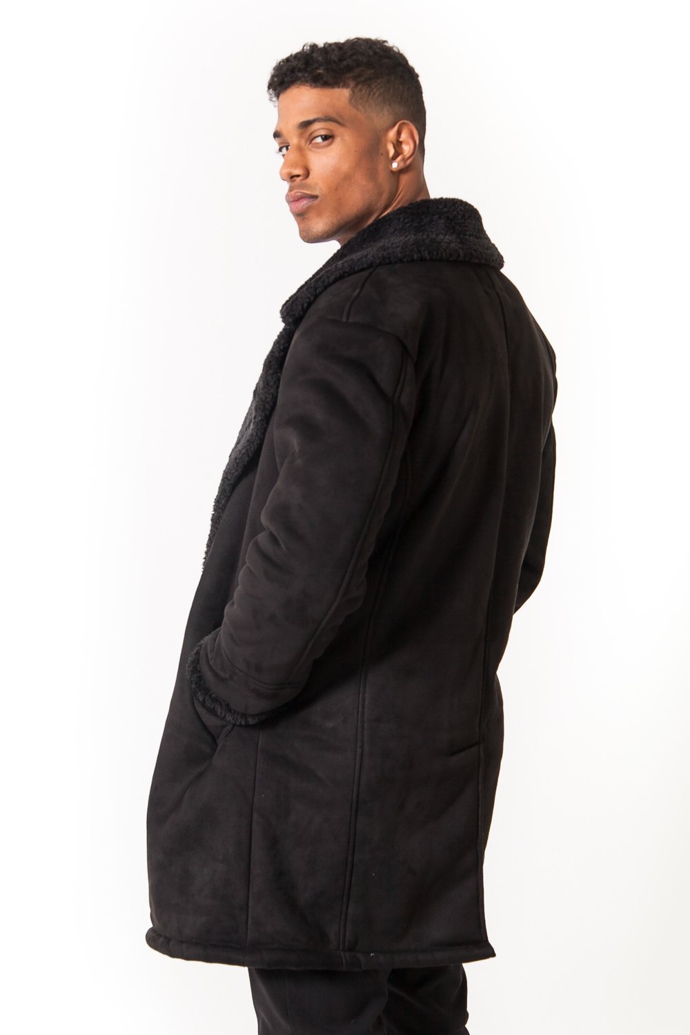 Sixth June - Caban croisé fourrure suede noir