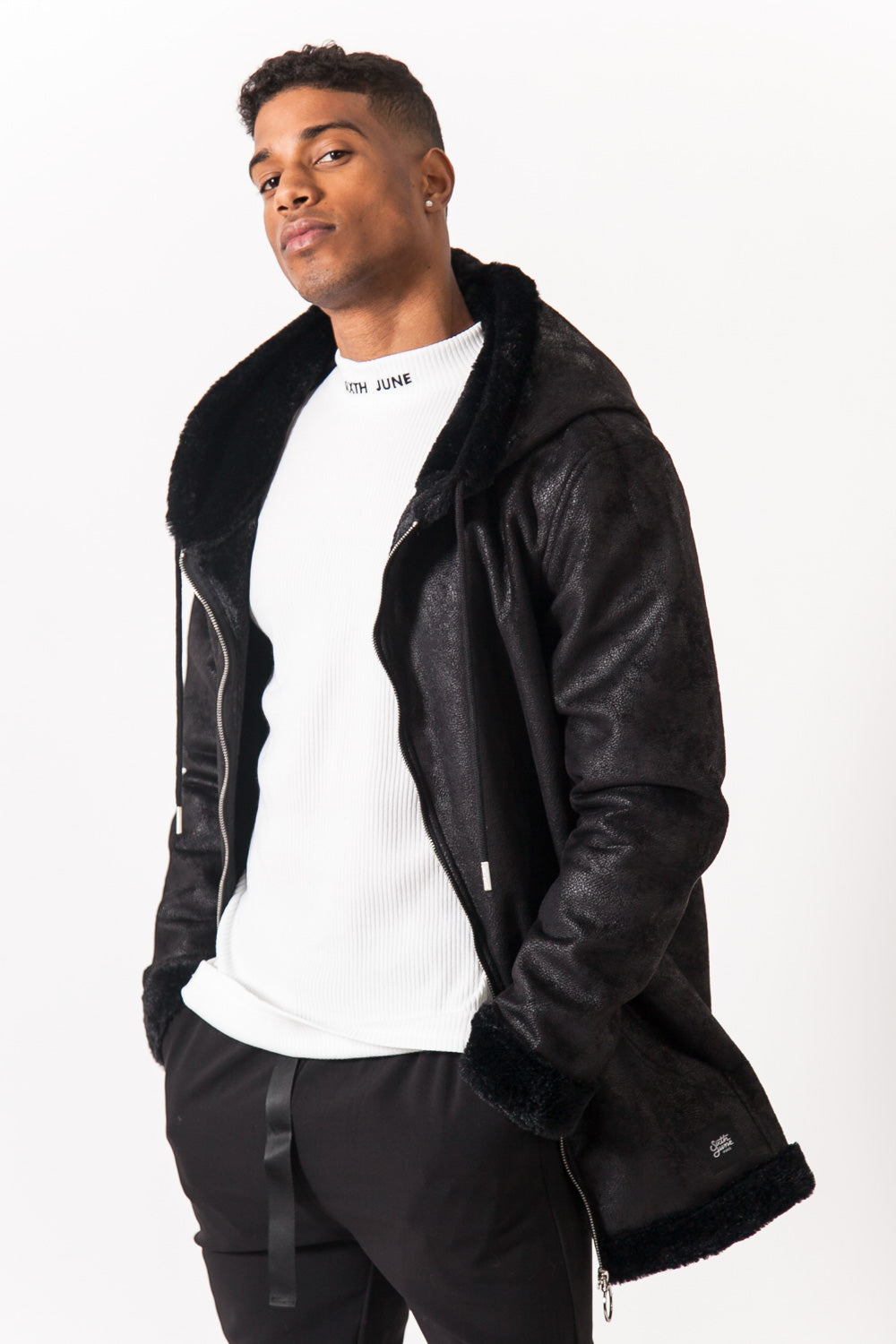 Sixth June - Manteau large peau doublé noir